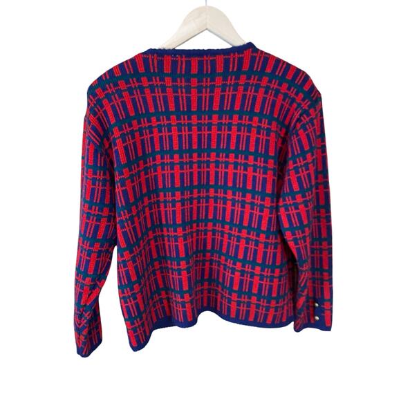 Vintage Ashley Hill Plaid Knit Cardigan Sweater Large Gold Buttons 80s/90s Retro - Picture 5 of 6